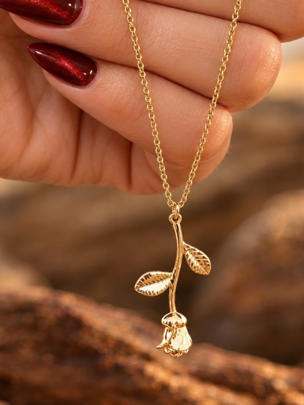 Single Stem Rose Pendant Necklace